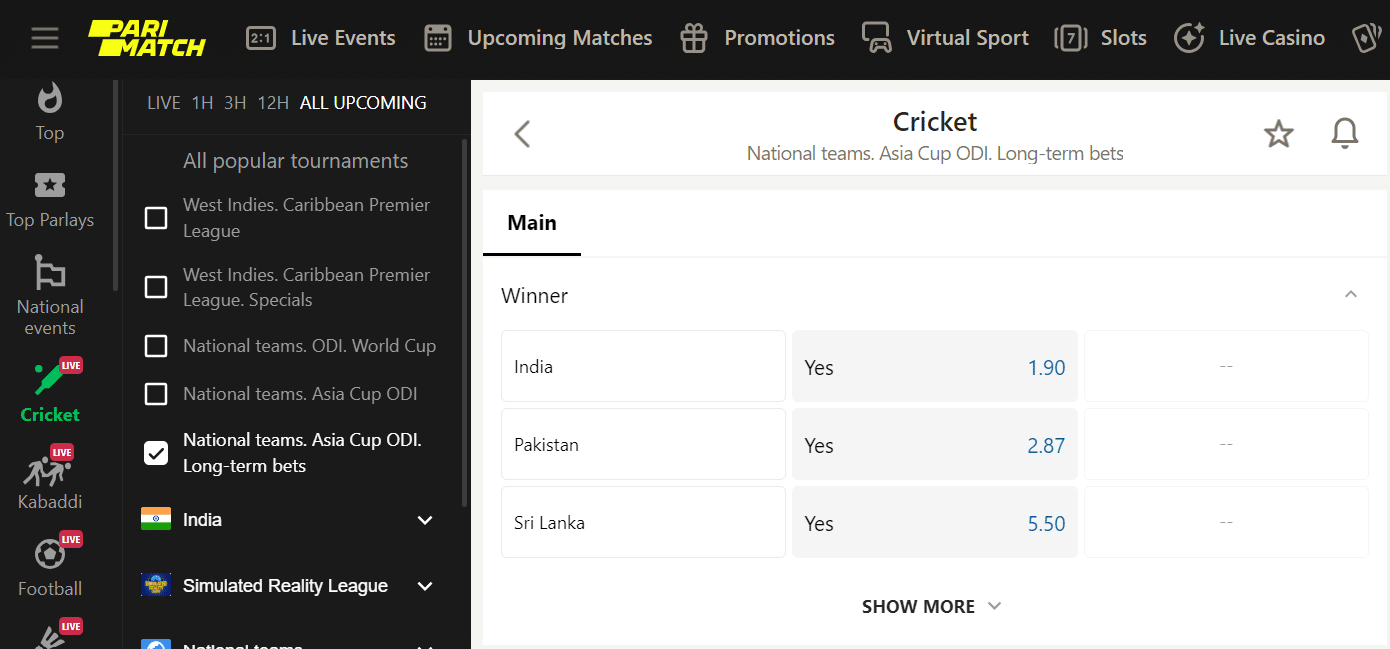 Asia Cup Betting Sites
