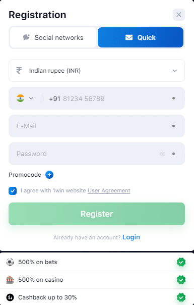 1Win registration 