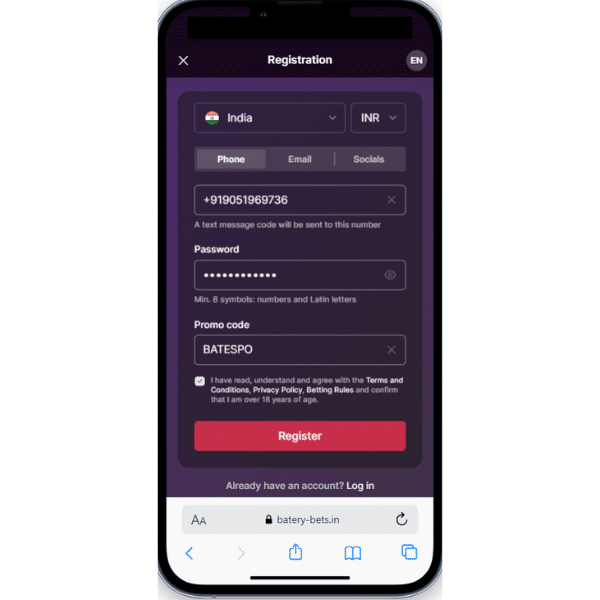 Batery-Bet-registration-with-BATESPO-promo-code